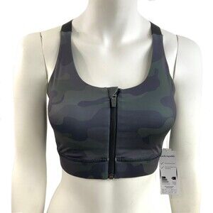 Earth Republic Sports Bra Women Size S Camouflage Front Zip Lightly Padded